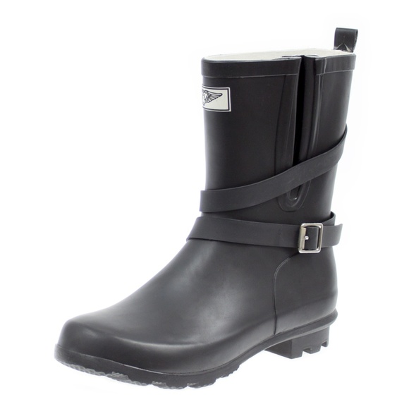 Women Mid Calf Rain Boots, #1414, Black - Picture 2 of 3